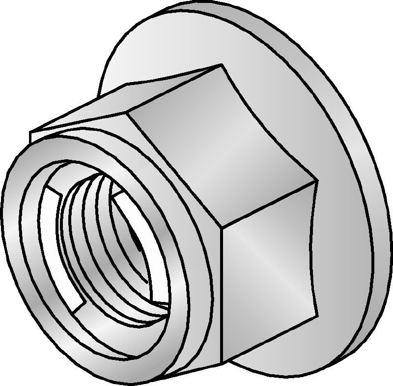 M12-F-SL-WS 3/4 hexagon nut hot-dip galvanised (HDG) hexagon nut with self-locking mechanism used with all MI connectors