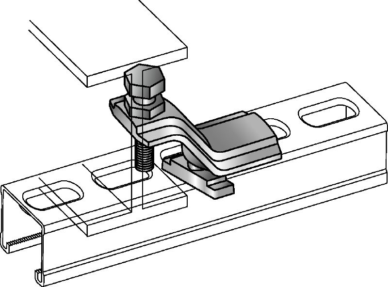 MM-T-16-36 Galvanised beam clamp for connecting MM strut channels directly to steel beams