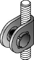 MQS-H Rod brace connector Galvanised pre-assembled threaded rod brace connector with increased angle adjustability to connect 2 threaded rods for a wide range of seismic applications